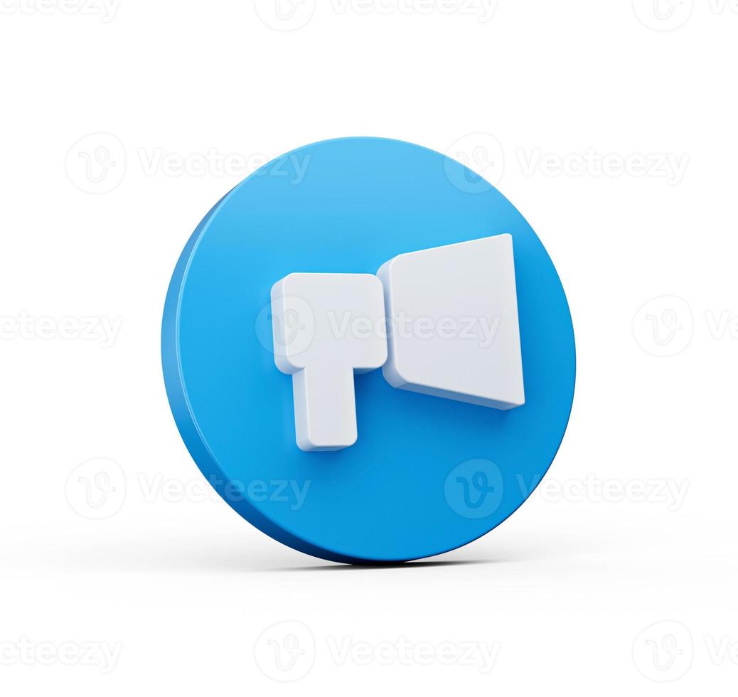 Megaphone icon 3d isolated on white background. Blue Round shape Web Design Notification Icon 3d illustration photo