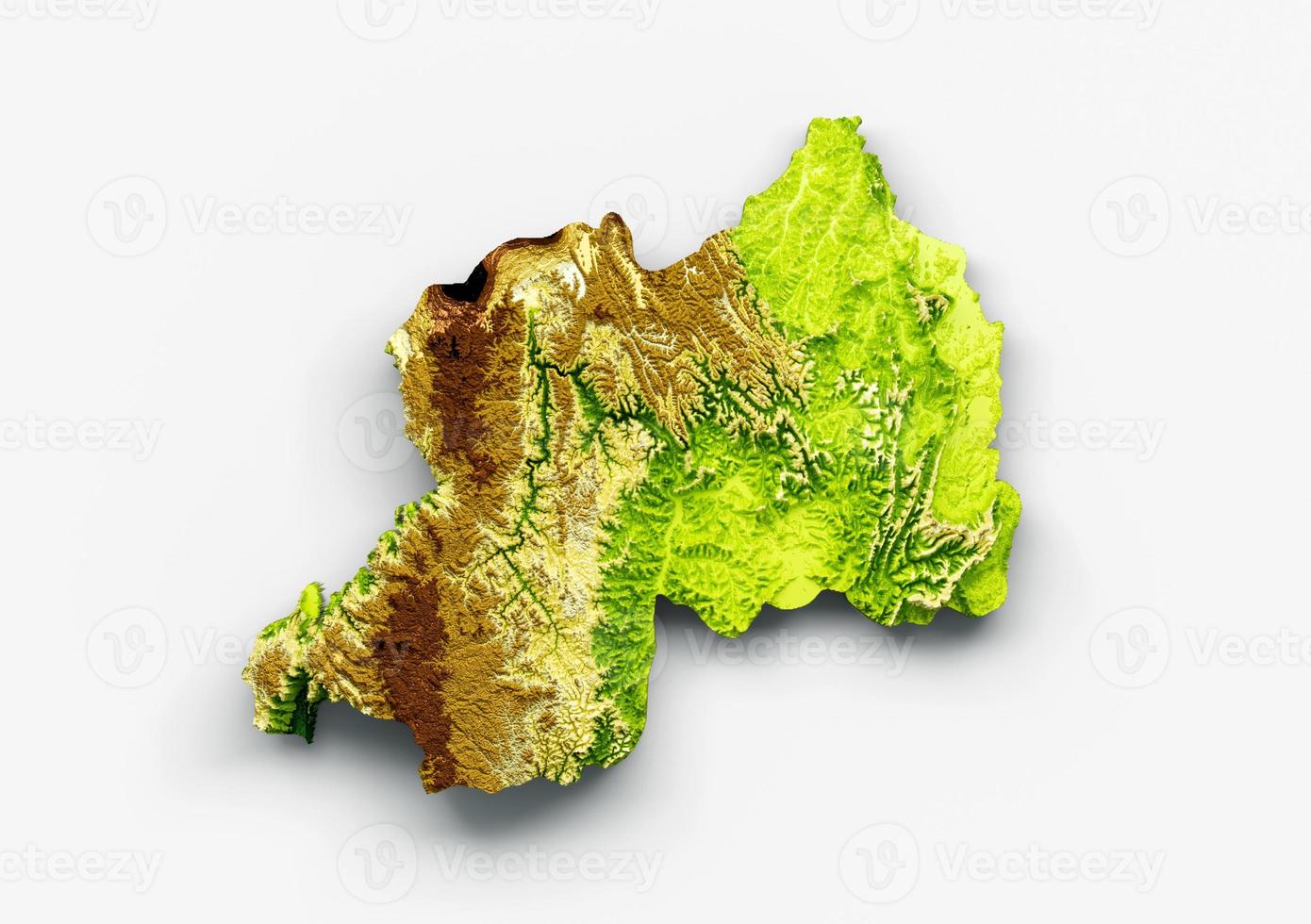 Rwanda Map Shaded relief Color Height map on White Background 3d illustration photo