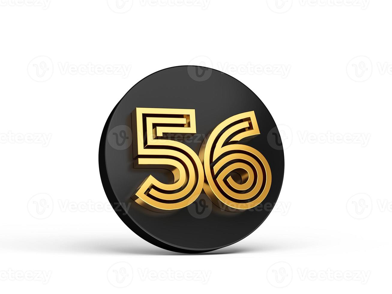 Royal Gold Modern Font. Elite 3D Digit Letter 56 Fifty six on Black 3d button icon 3d Illustration photo