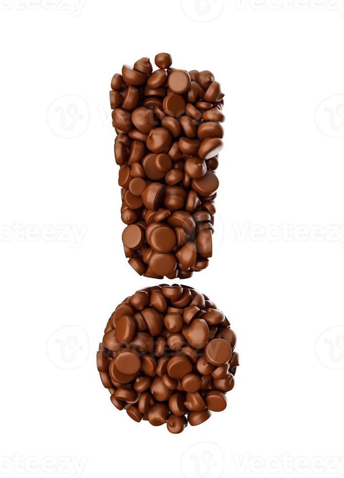 Exclamation mark made of chocolate Chips Chocolate Pieces Alphabet Letter Exclamation 3d illustration photo