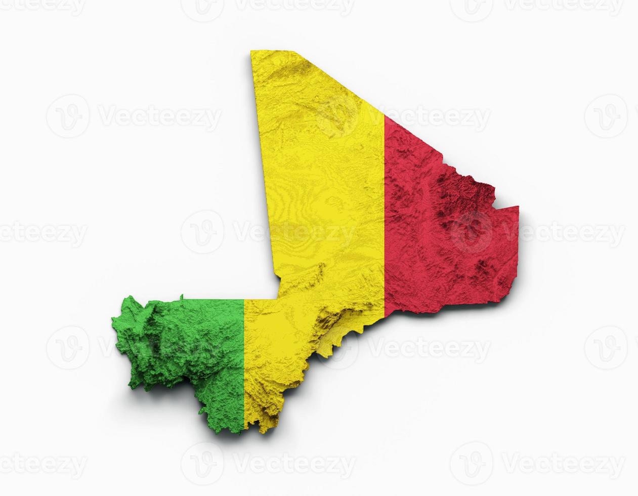 Mali Map Flag Shaded relief Color Height map on white Background 3d illustration photo
