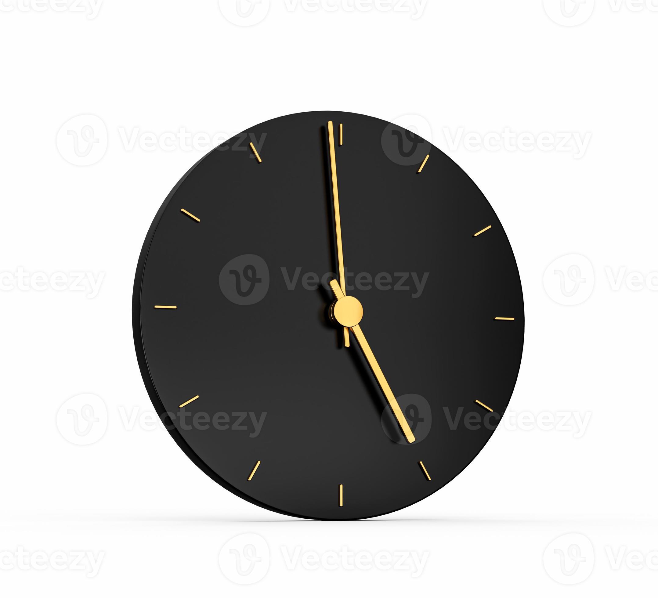 Premium Gold Clock icon isolated 5 o clock on black background. Five o