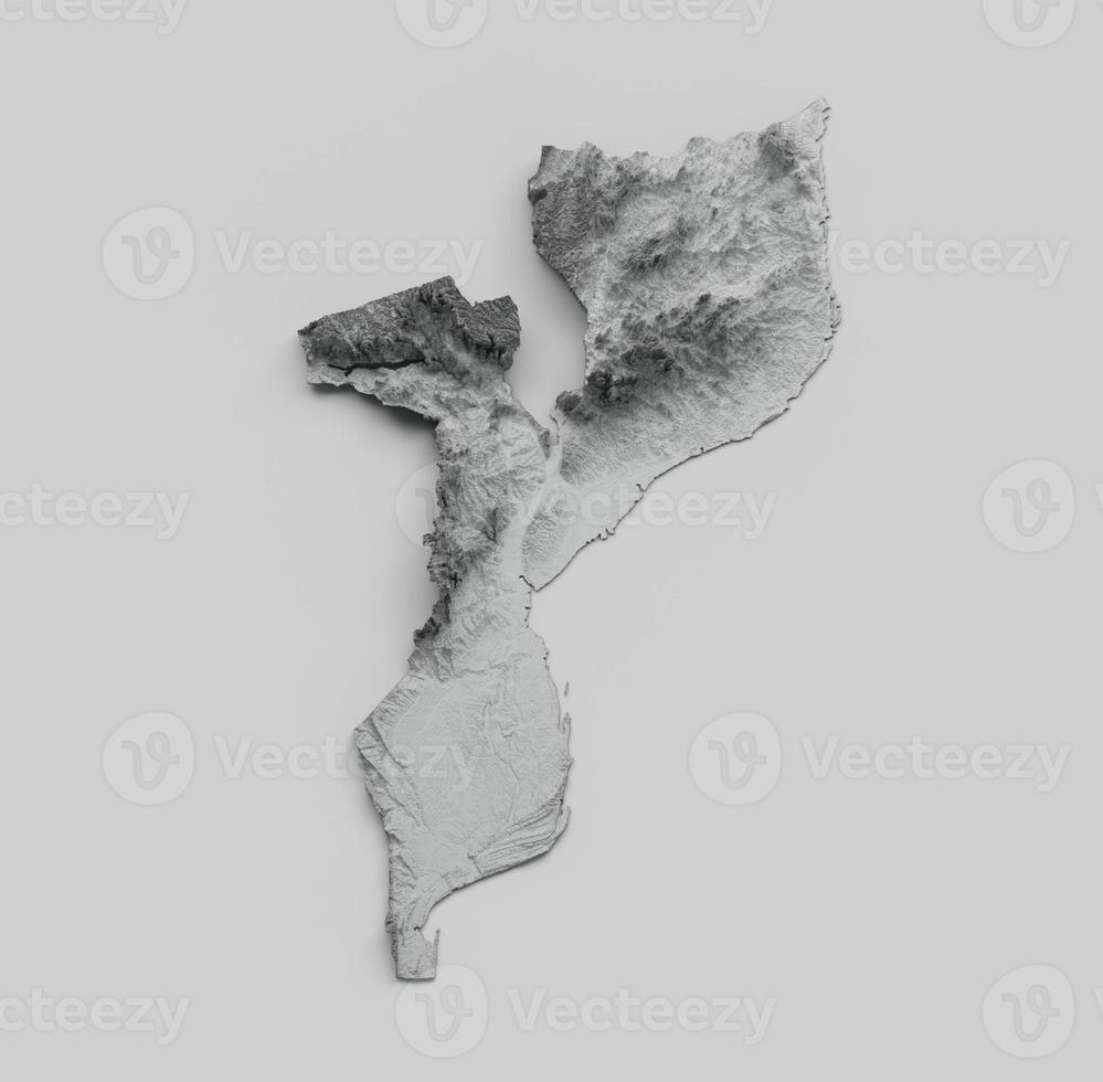 Mozambique Map Flag Shaded relief Color Height map on white Background 3d illustration photo