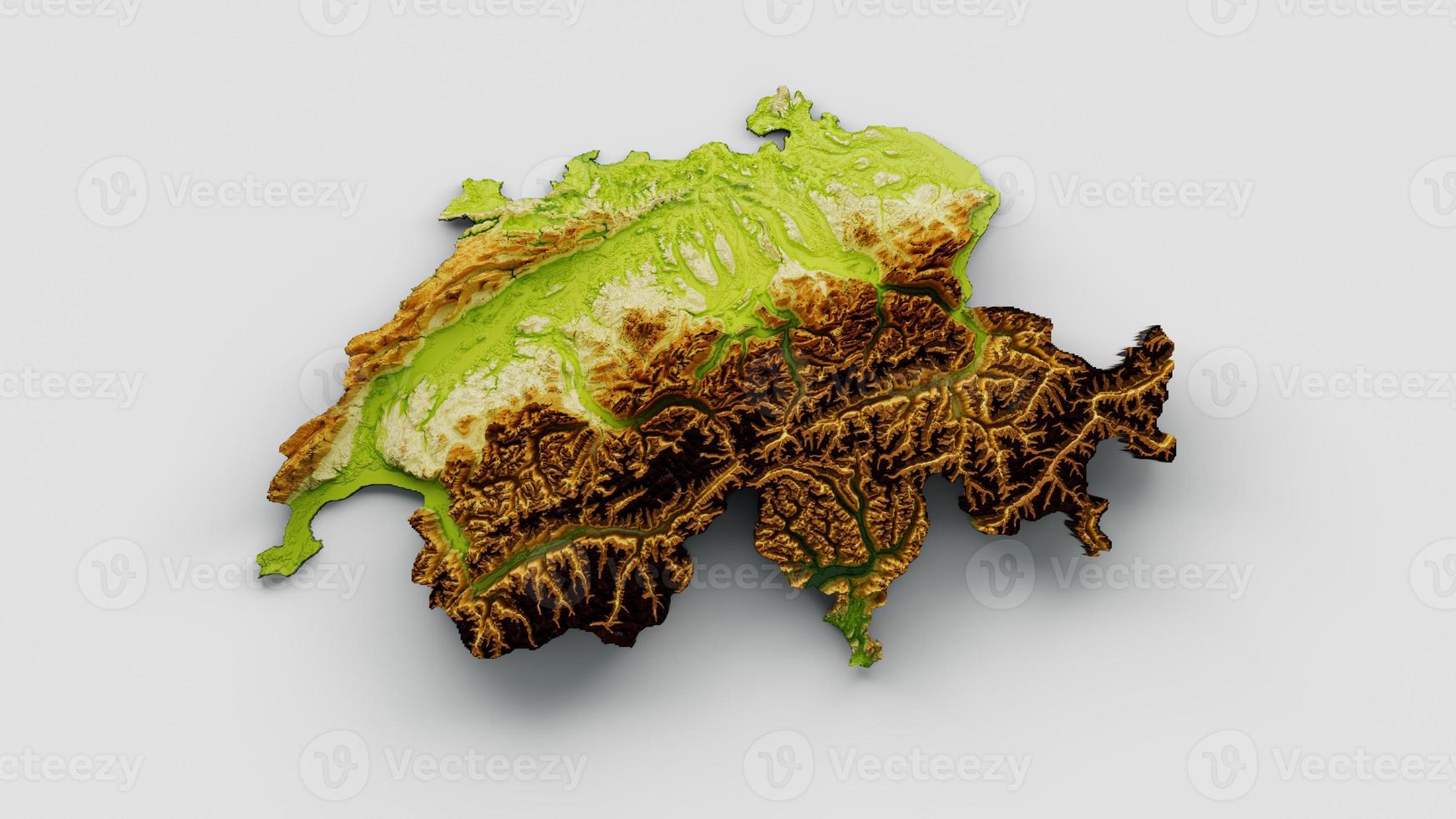 Switzerland Map Shaded relief Color Height map on white Background 3d illustration photo