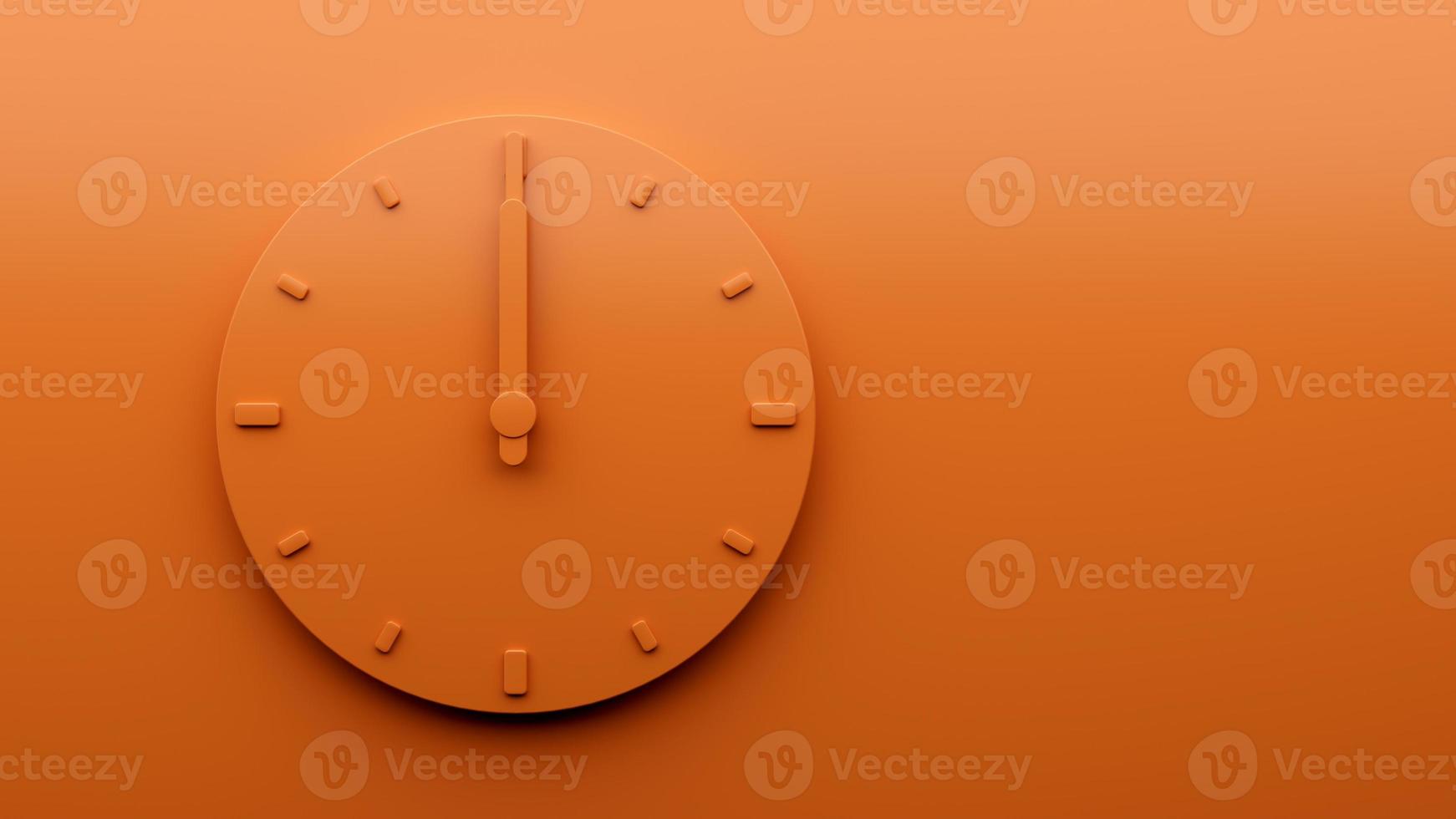 Minimal Orange clock Twelve 12 o'clock abstract Minimalist wall clock 3d Illustration photo
