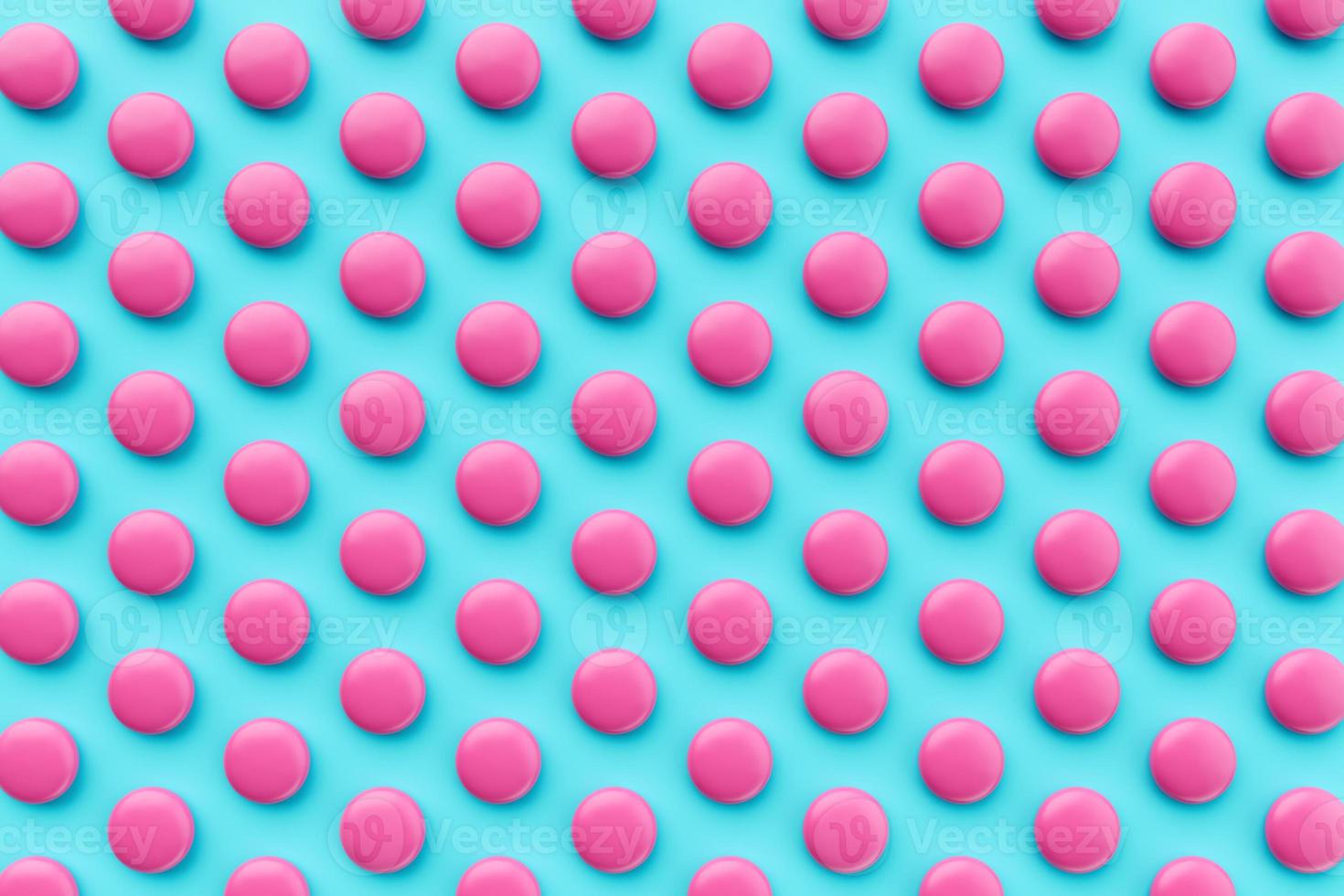 Pink coated chocolate candies scattered on blue background. repetition Seamless pattern 3d illustration photo