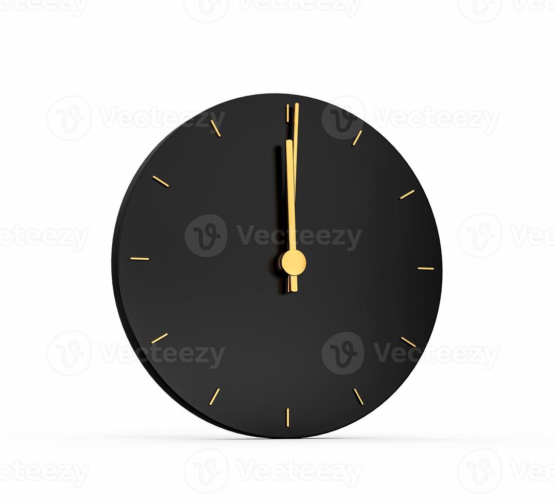 icono de reloj de oro premium aislado a las 12 en punto sobre fondo negro. icono de hora de las doce en punto ilustración 3d foto