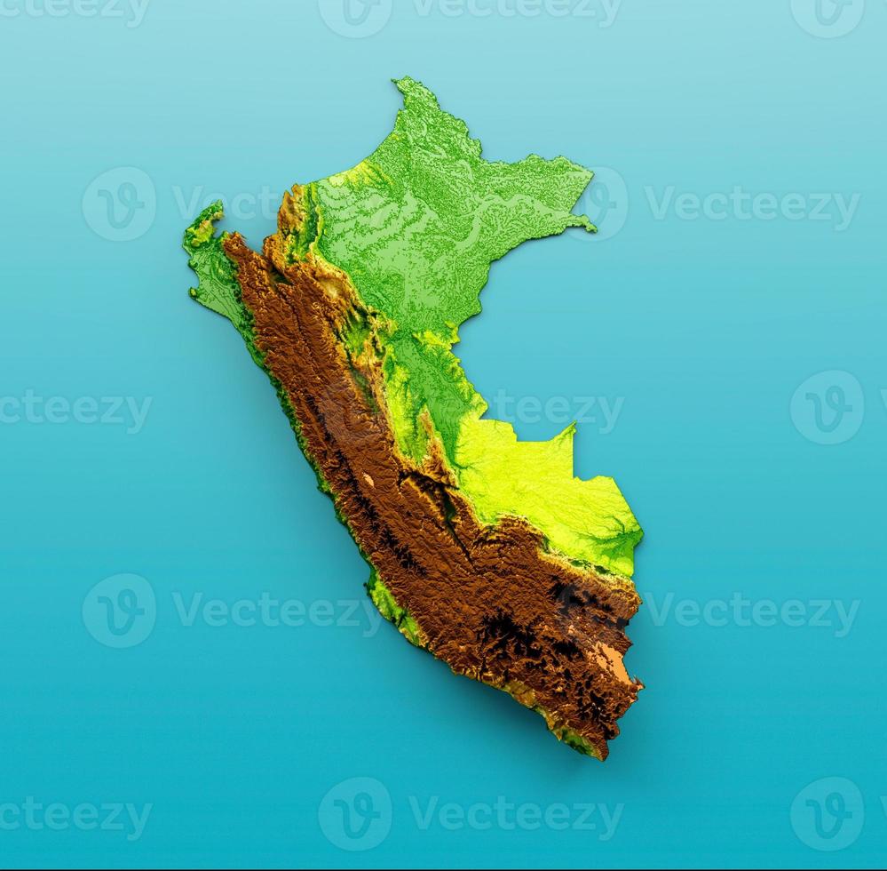 Peru Map Shaded relief Color Height map on the sea Blue Background 3d illustration photo