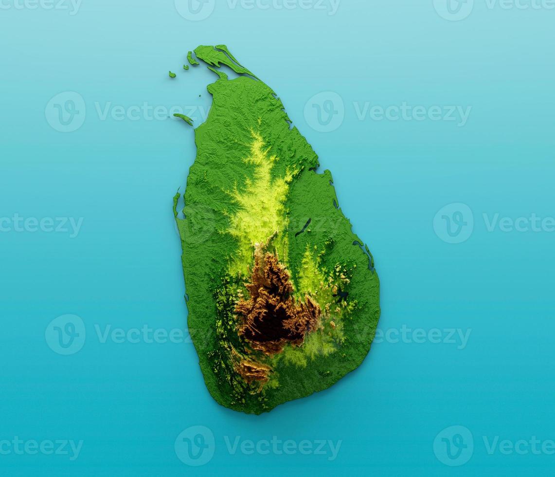 Sri Lanka Map Shaded relief Color Height map on the sea Blue Background 3d illustration photo