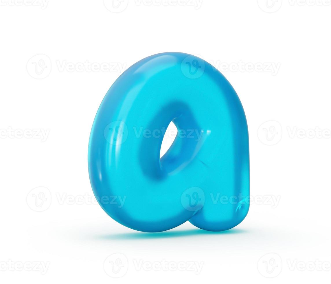 letra a hecha de líquido de gelatina azul aqua. 3d alfabeto minúsculas ilustración 3d foto