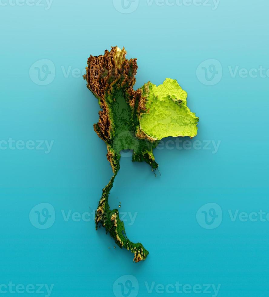 Thailand Map Shaded relief Color Height map on the sea Blue Background 3d illustration photo