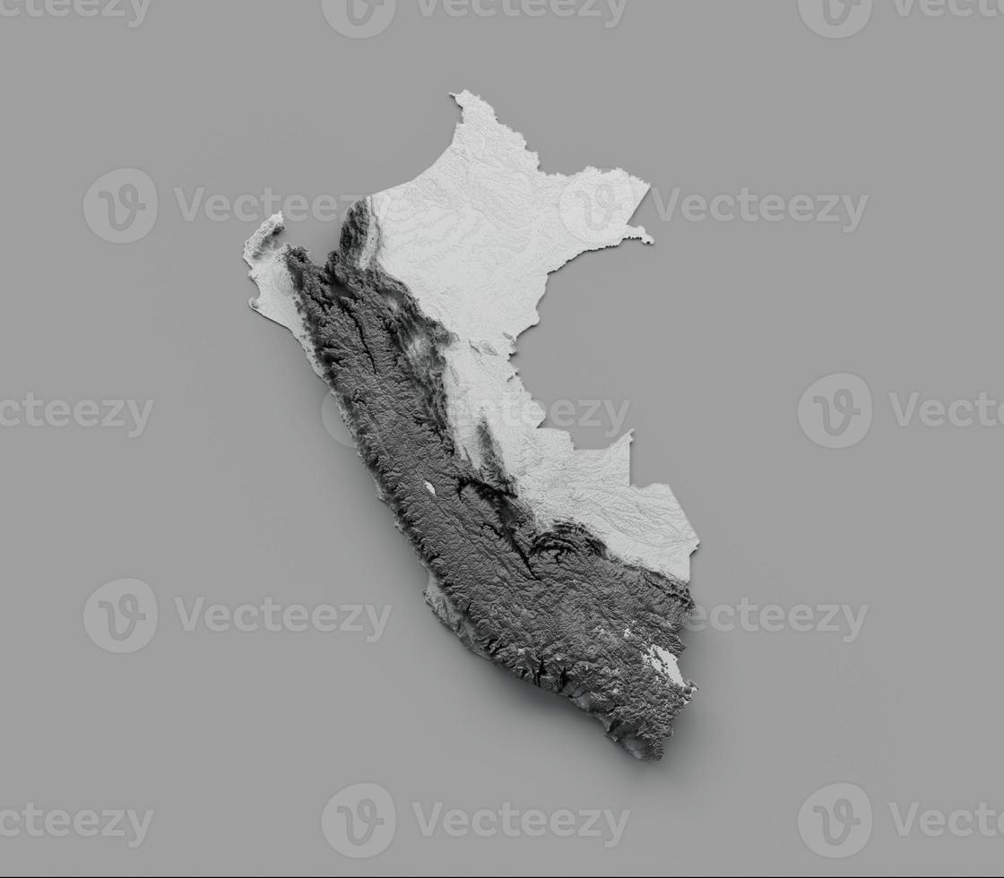 Peru Map Flag Shaded relief Color Height map on white Background 3d illustration photo