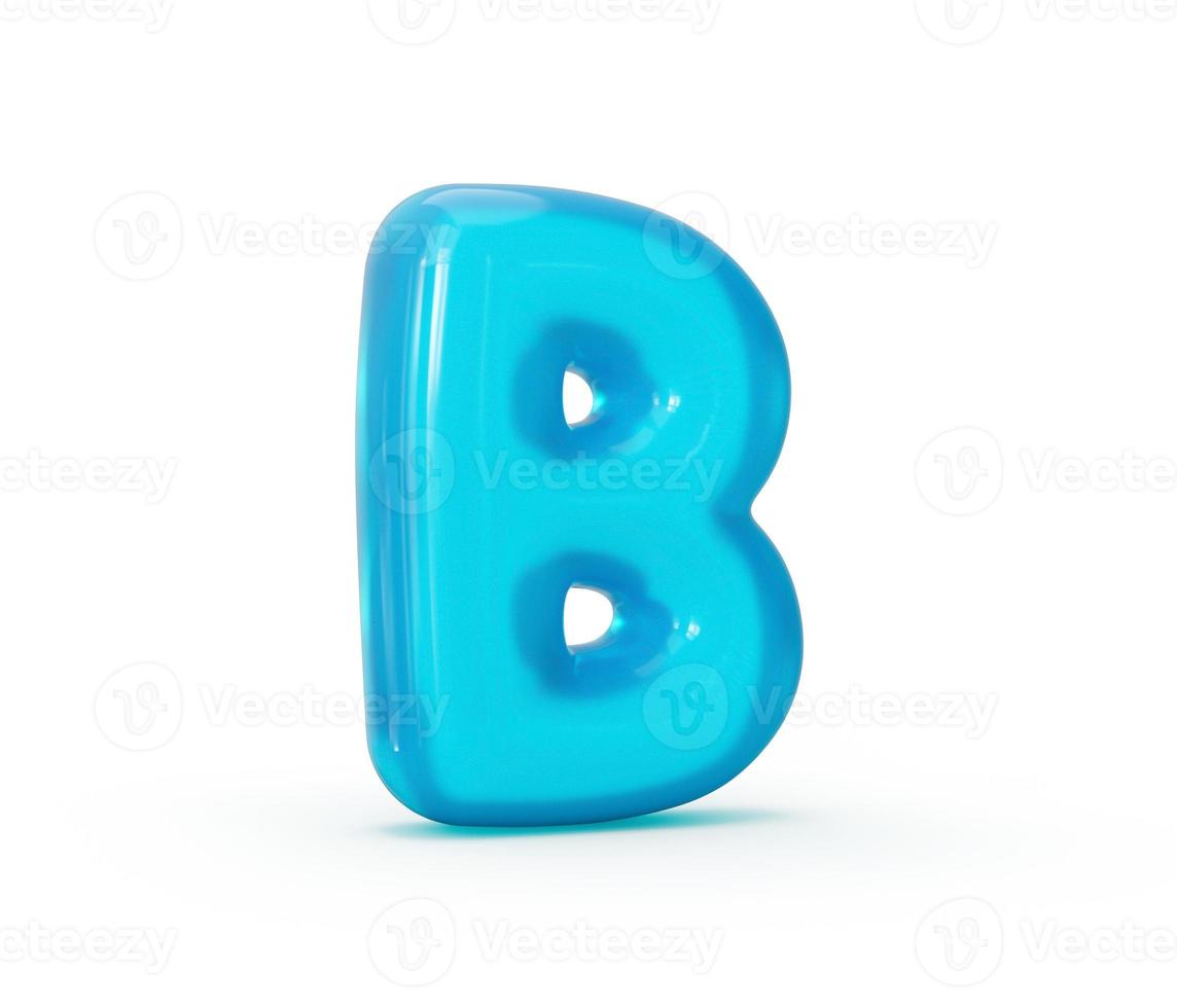 Aqua Blue jelly B letter isolated on white background - 3d illustration photo