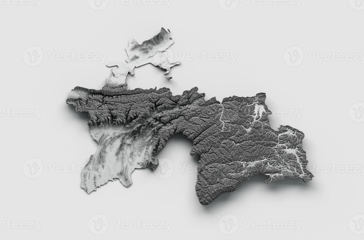 Tajikistan Map Flag Shaded relief Color Height map on white Background 3d illustration photo