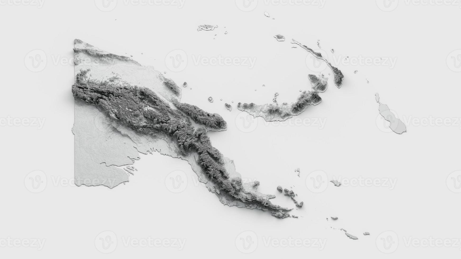 Papua New Guinea Map Flag Shaded relief Color Height map on white Background 3d illustration photo