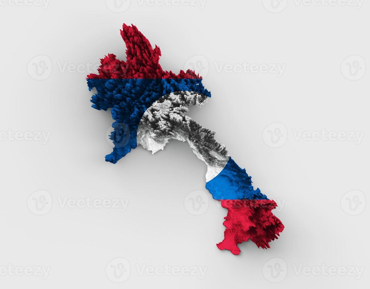 laos mapa bandera sombreado relieve color altura mapa sobre fondo blanco 3d ilustración foto