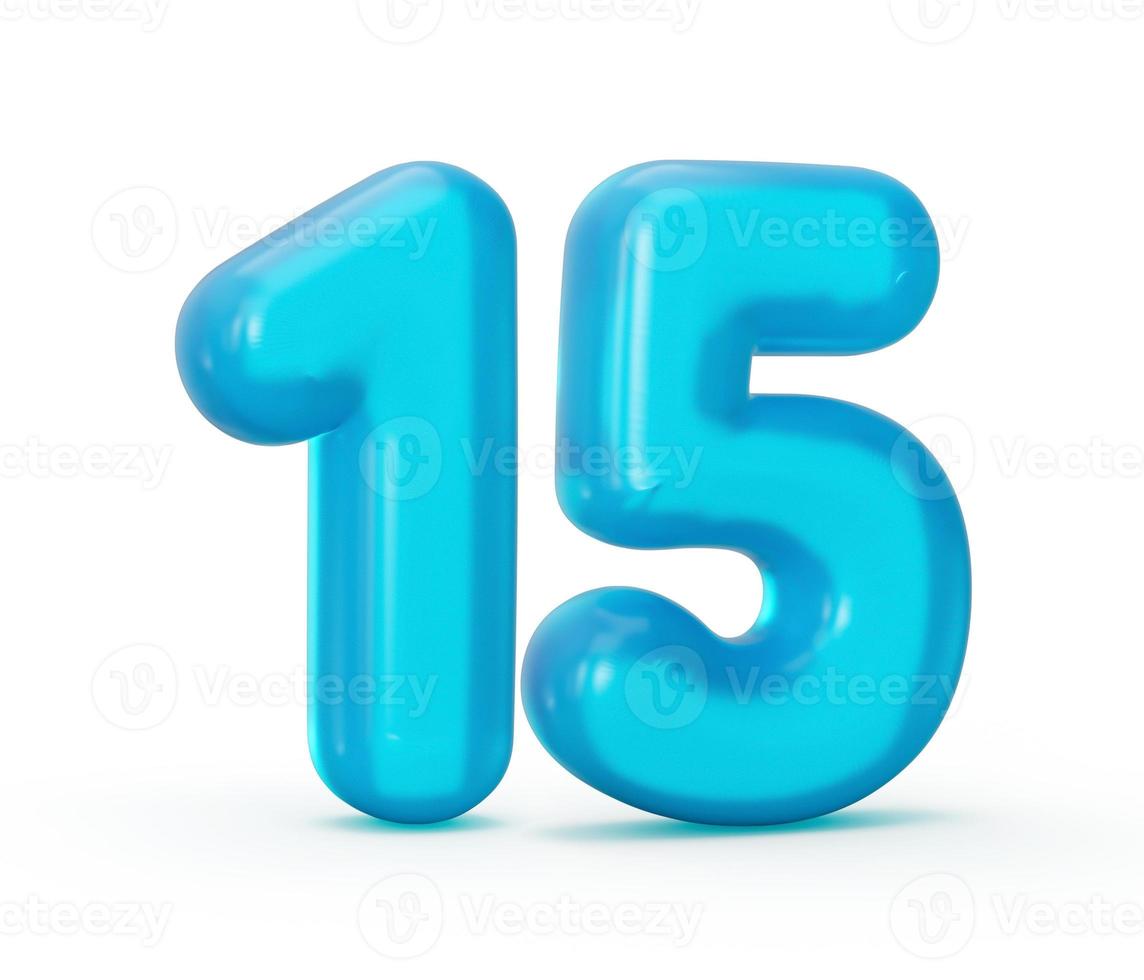 Blue jelly digit 15 Fifteen isolated on white background Jelly colorful alphabets numbers for kids 3d illustration photo