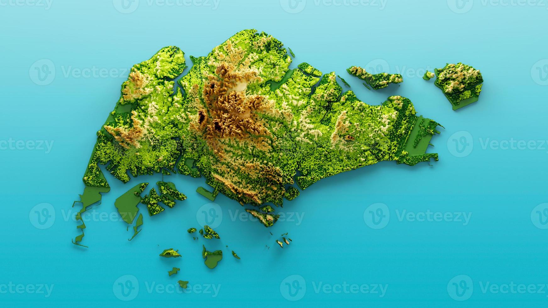 Singapore Map Shaded relief Color Height map on the sea Blue Background 3d illustration photo