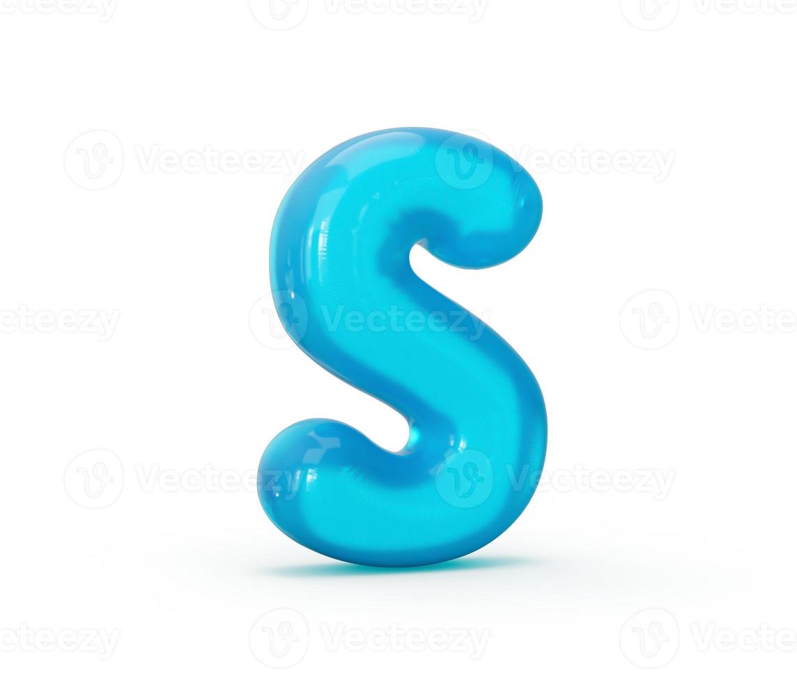 Aqua Blue jelly S letter isolated on white background - 3d illustration photo