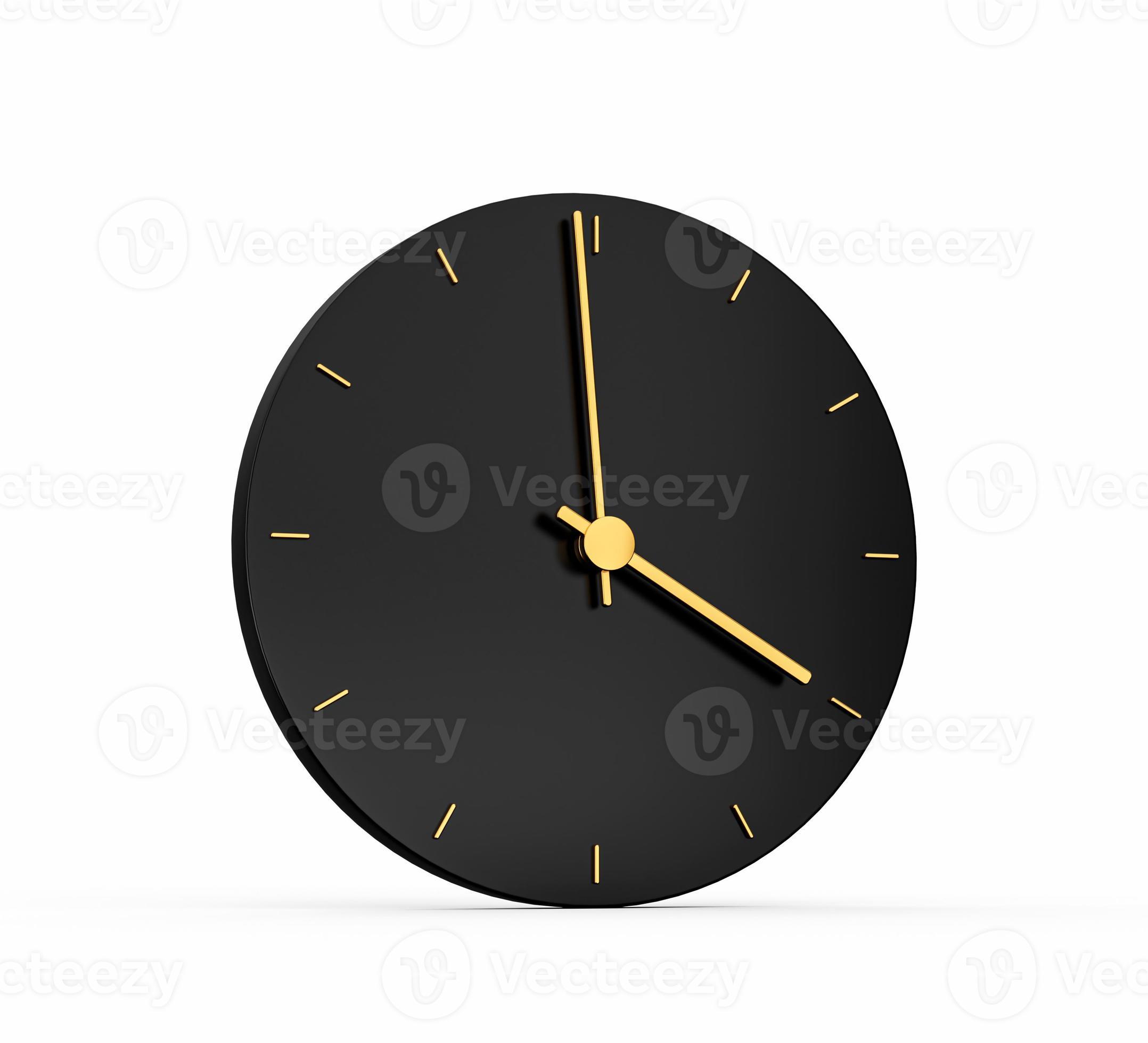 Premium Gold Clock icon isolated 4 o clock on black background. Four o