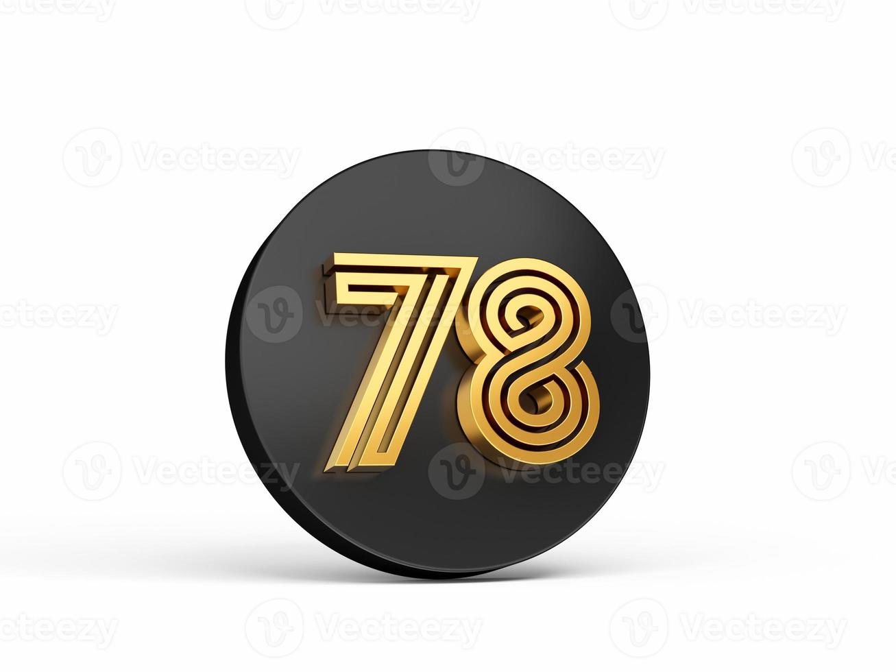 Royal Gold Modern Font. Elite 3D Digit Letter 78 Seventy Eight on Black 3d button icon 3d Illustration photo