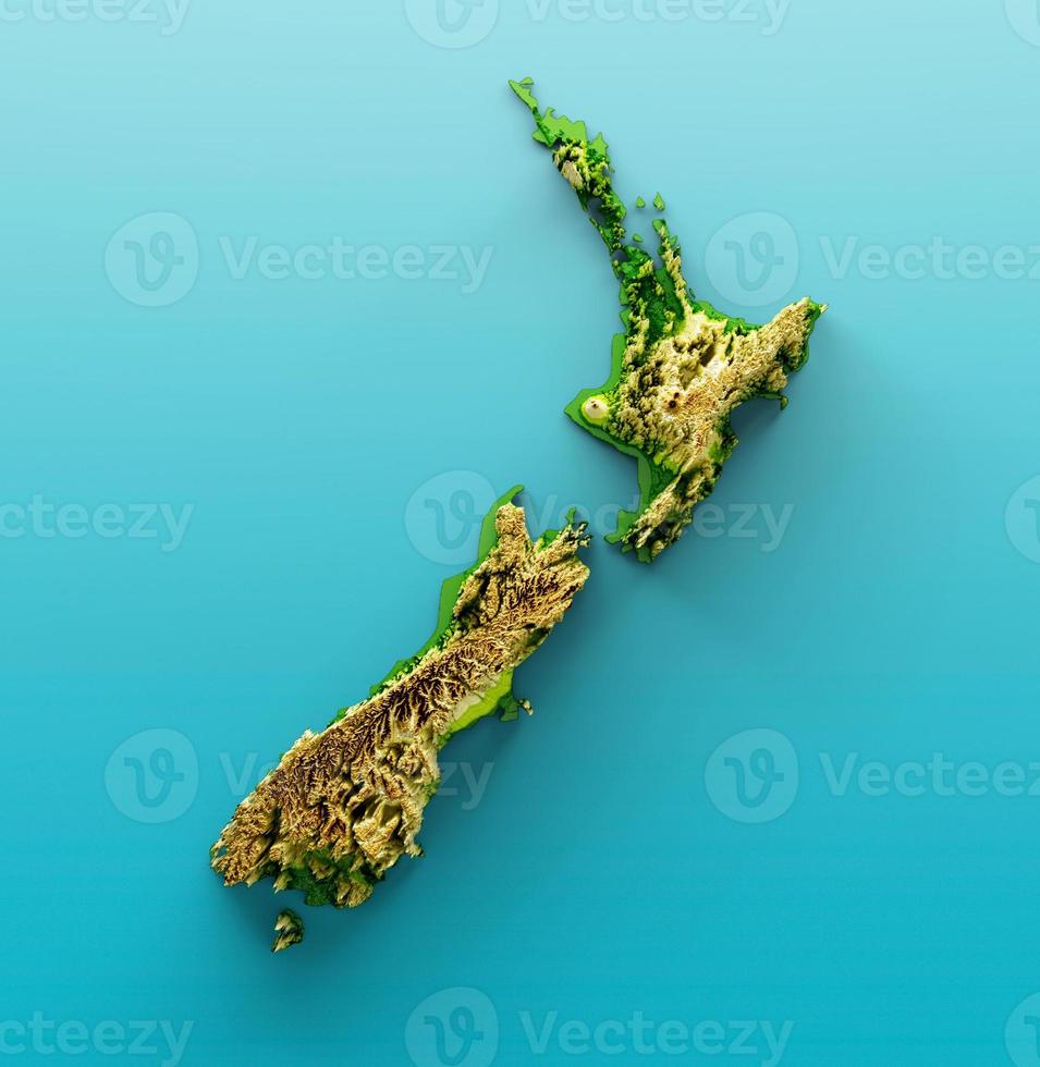 New Zealand Map Shaded relief Color Height map on the sea Blue Background 3d illustration photo