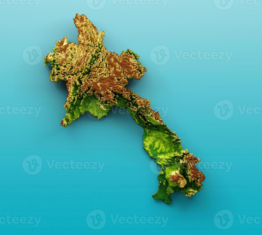 Laos Map Shaded relief Color Height map on the sea Blue Background 3d illustration photo