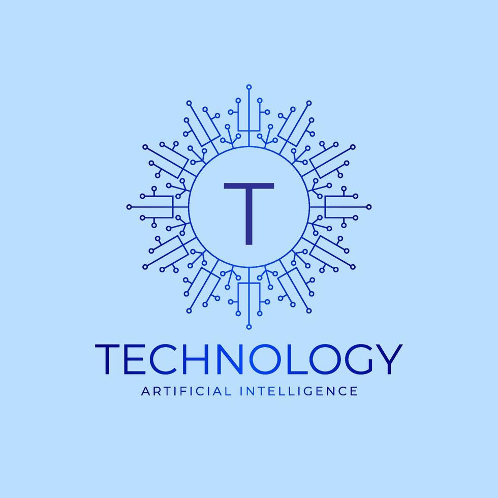 letter T technology boundaries artificial intelligence initial vector logo design element