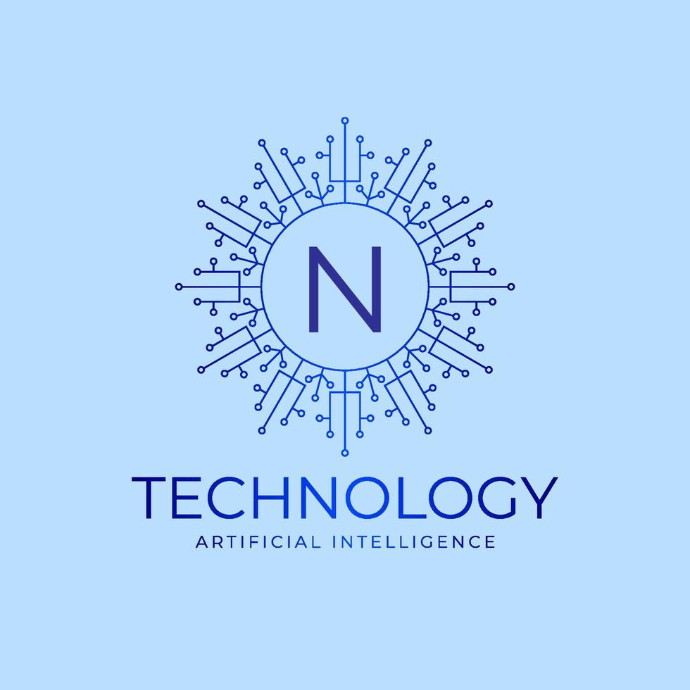letter N technology boundaries artificial intelligence initial vector logo design element