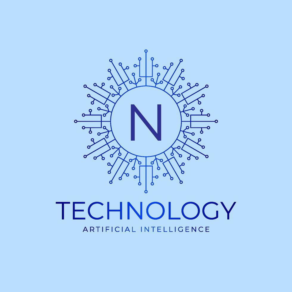 elemento de diseño de logotipo de vector inicial de inteligencia artificial de límites de tecnología de letra n