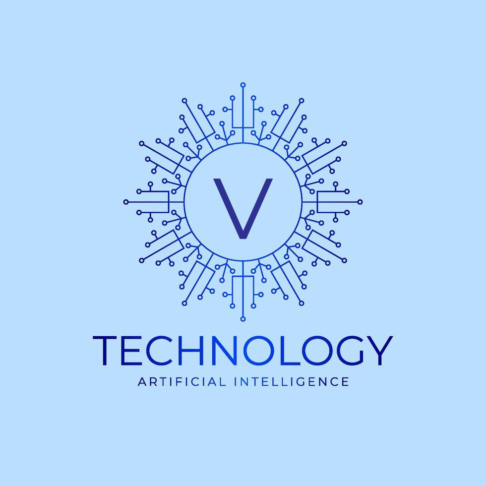 letter V technology boundaries artificial intelligence initial vector logo design element