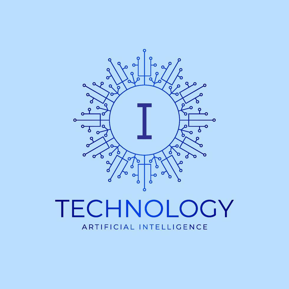 letter I technology boundaries artificial intelligence initial vector logo design element