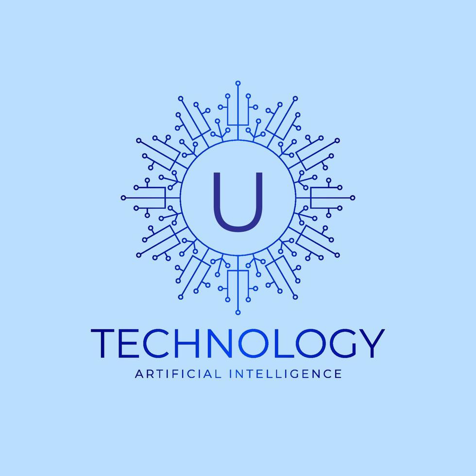 letter U technology boundaries artificial intelligence initial vector logo design element