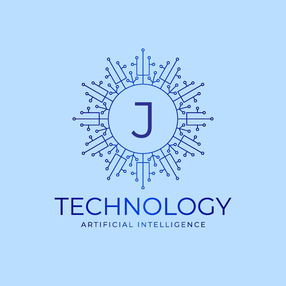 letter J technology boundaries artificial intelligence initial vector logo design element