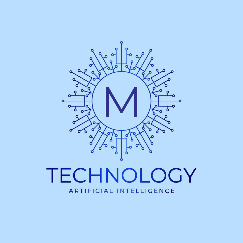 letter M technology boundaries artificial intelligence initial vector logo design element