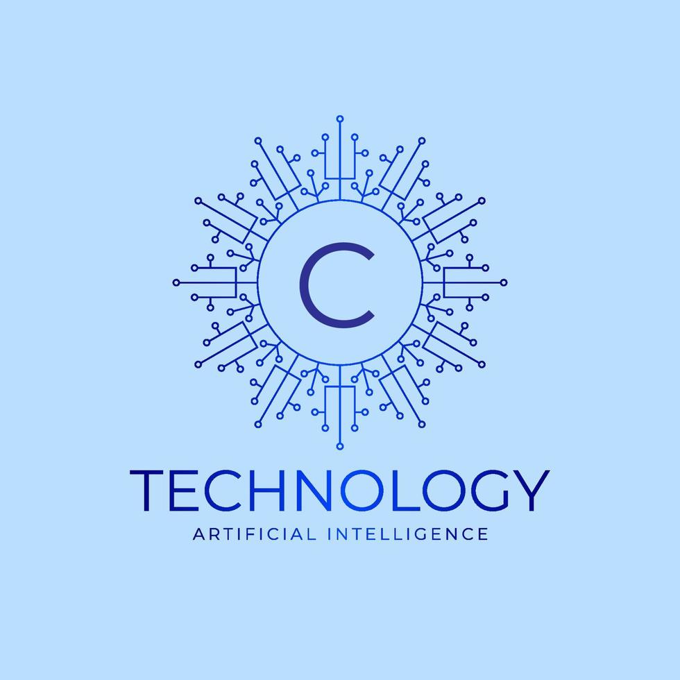 letter C technology boundaries artificial intelligence initial vector logo design element