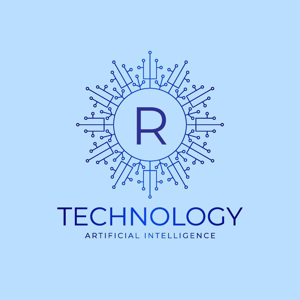 letter R technology boundaries artificial intelligence initial vector logo design element