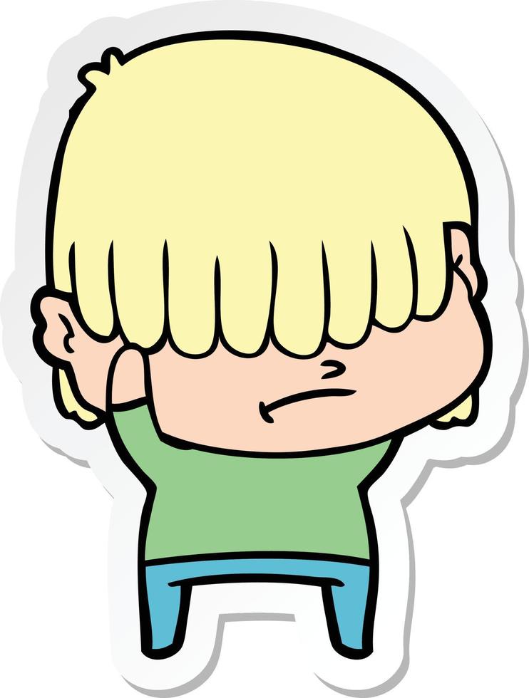 sticker of a cartoon boy with untidy hair vector