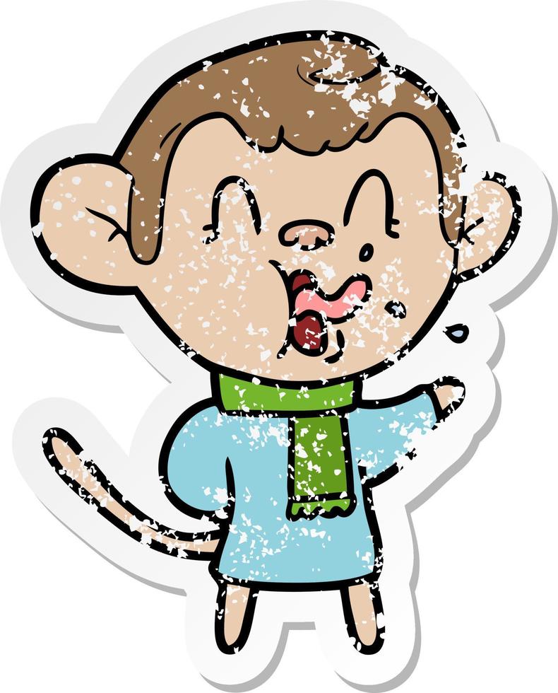 distressed sticker of a crazy cartoon monkey vector