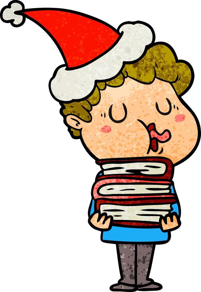 textured cartoon of a man singing wearing santa hat vector
