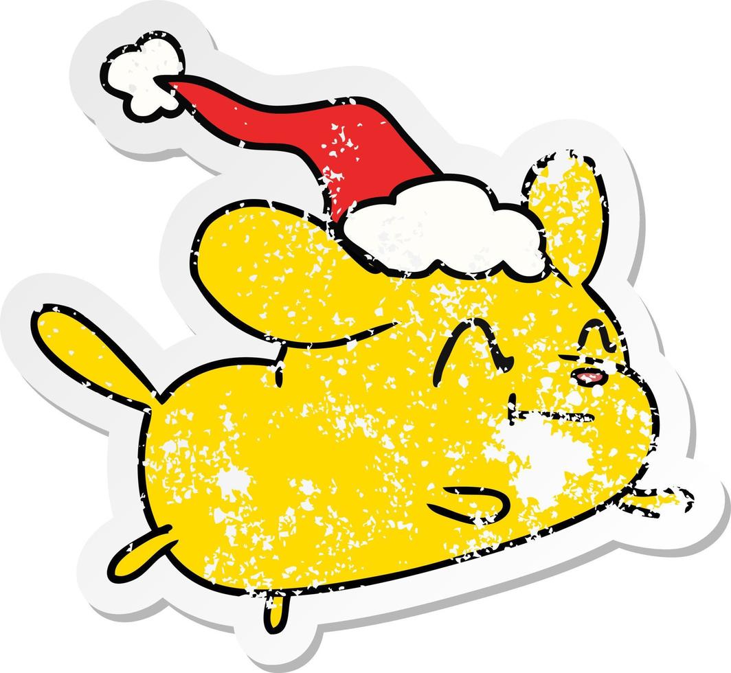 christmas distressed sticker cartoon of kawaii dog vector