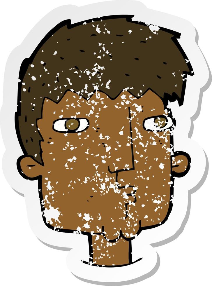 retro distressed sticker of a cartoon curious man vector