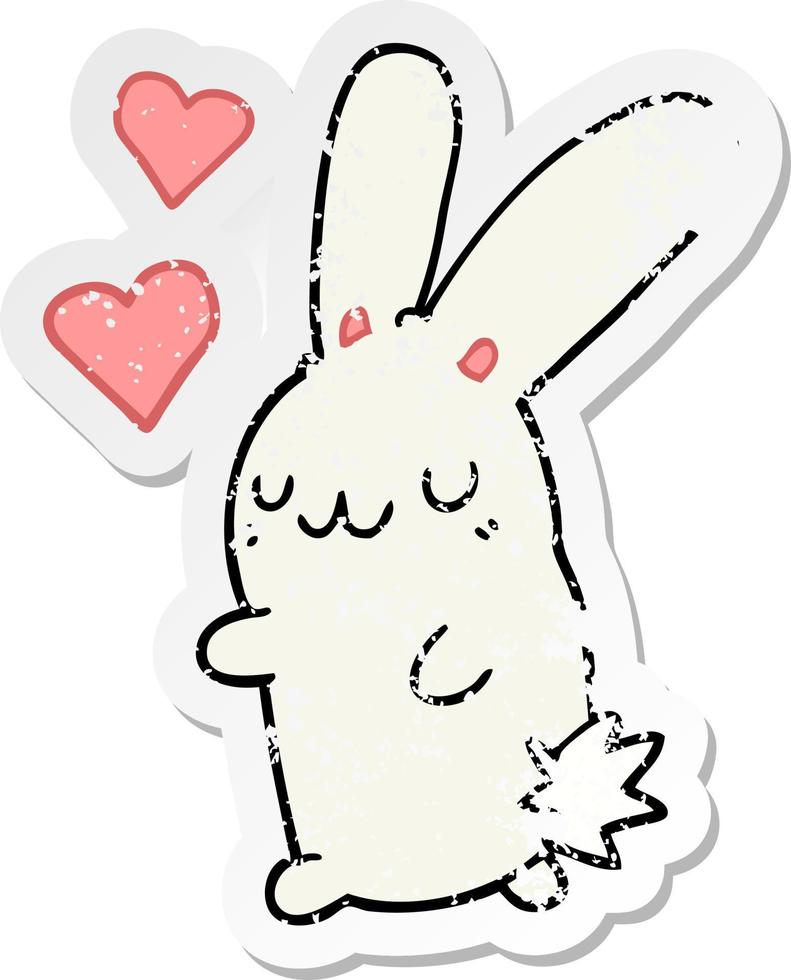 distressed sticker of a cartoon rabbit in love vector