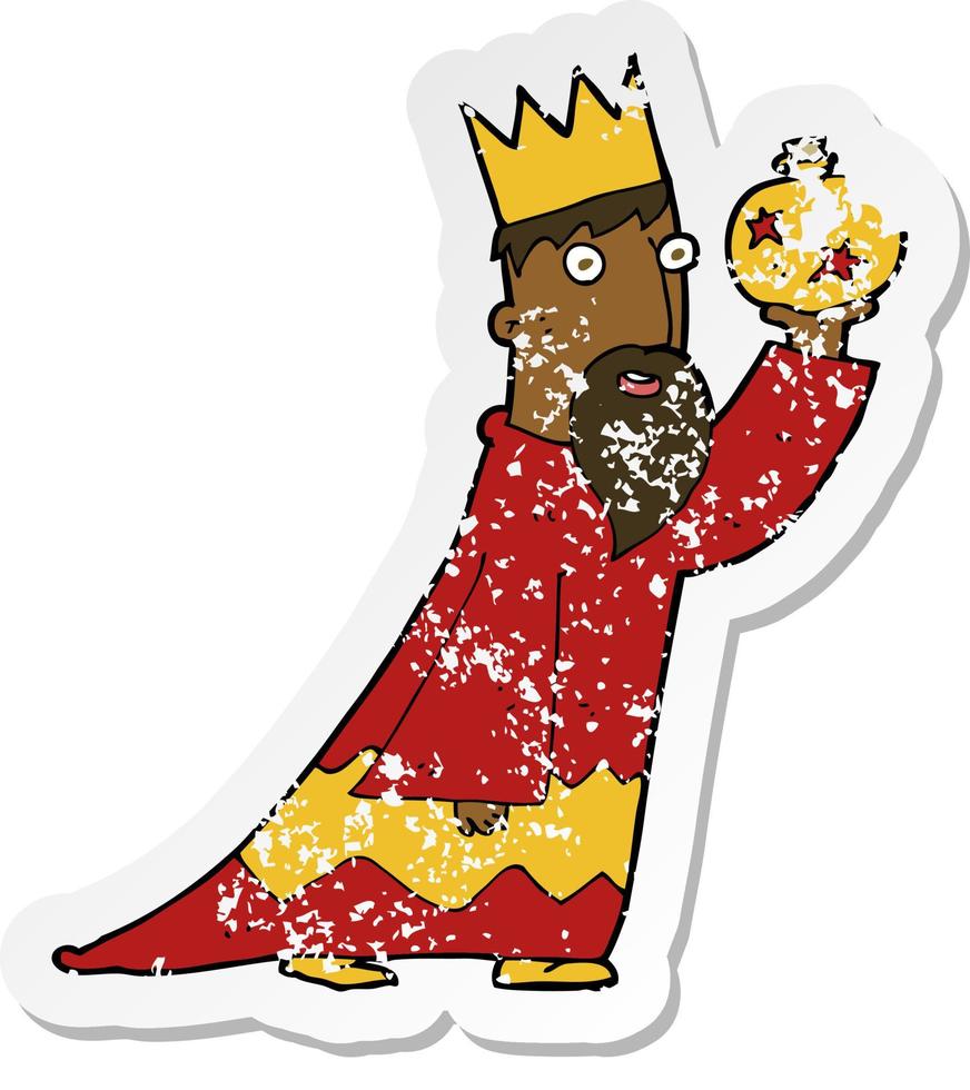 retro distressed sticker of a one of the three wise men vector