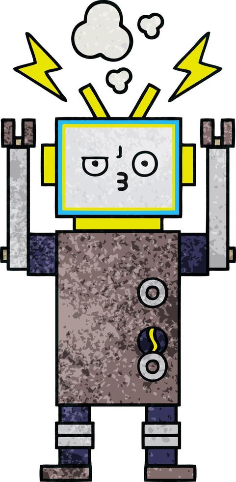 robot de dibujos animados de textura grunge retro vector