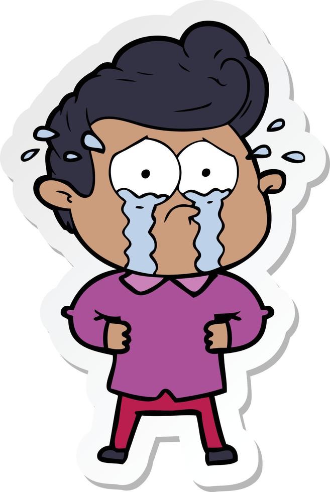 sticker of a cartoon crying man with hands on hips vector