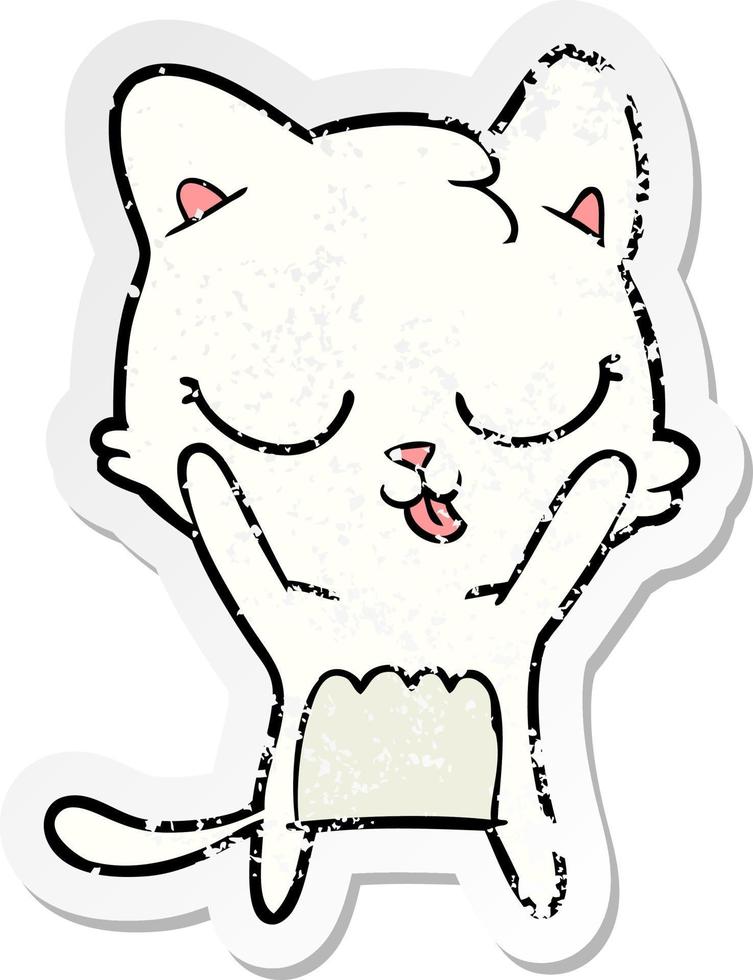 distressed sticker of a cute cartoon cat vector