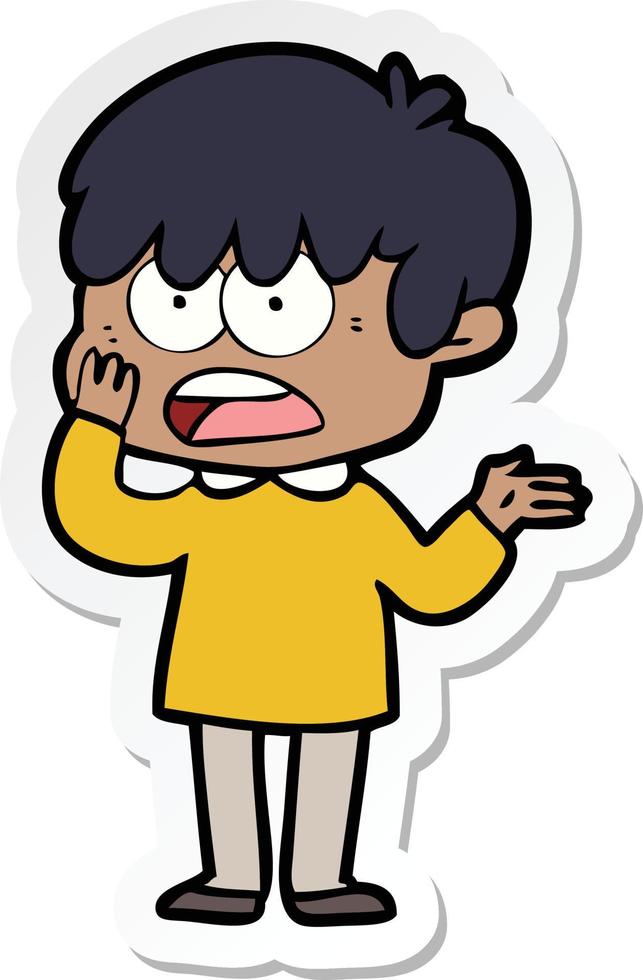 sticker of a worried cartoon boy vector