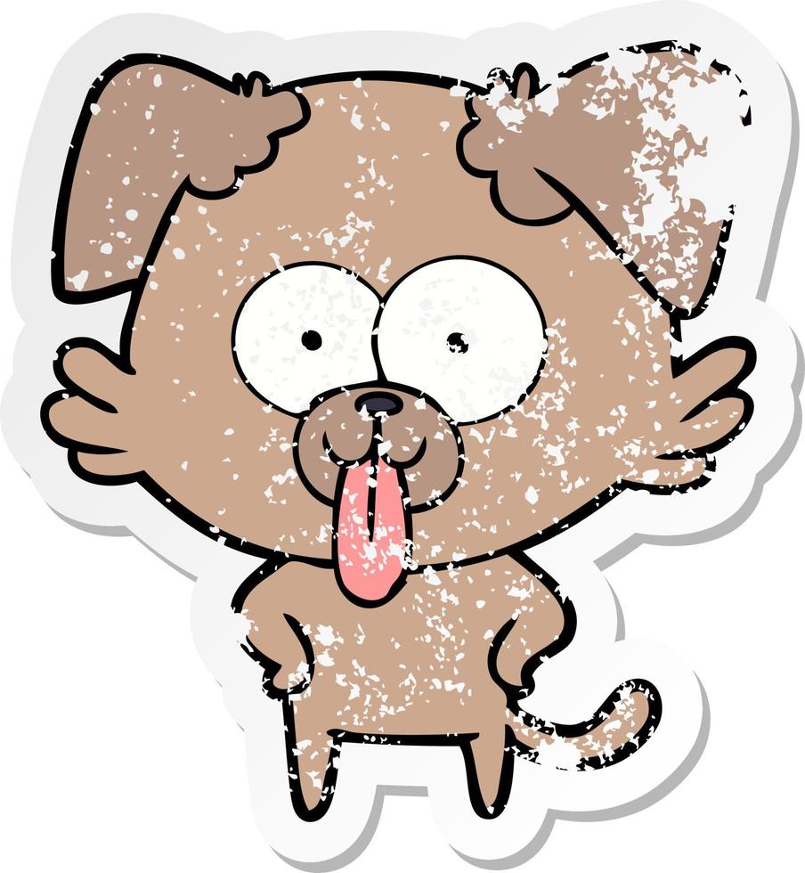 distressed sticker of a cartoon dog with tongue sticking out vector
