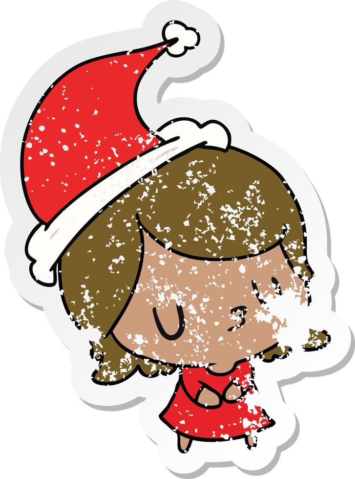 christmas distressed sticker cartoon of kawaii girl vector